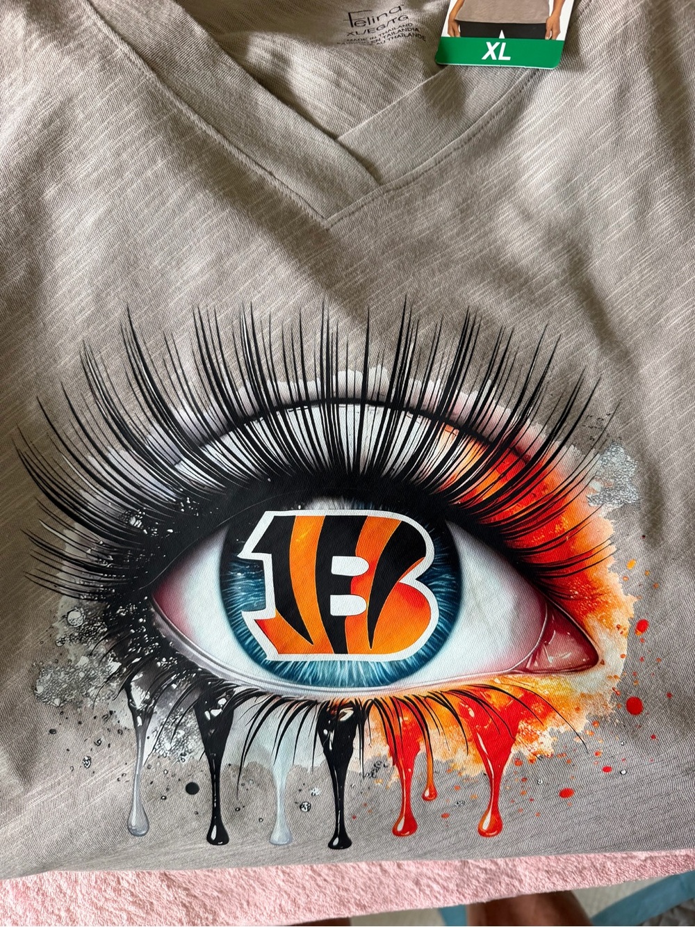 Cincinnati Bengals Eye Graphic V-Neck Tee - Gray with Orange Accent